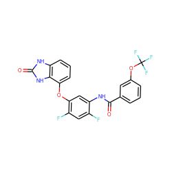 O=C(Nc1cc(Oc2cccc3[nH]c(=O)[nH]c23)c(F)cc1F)c1cccc(OC(F)(F)F)c1 ZINC000045335722