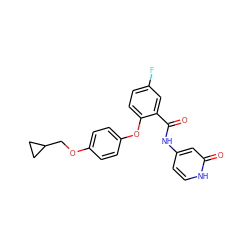 O=C(Nc1cc[nH]c(=O)c1)c1cc(F)ccc1Oc1ccc(OCC2CC2)cc1 ZINC000143247590