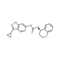 O=C(Nc1cc2[nH]nc(C3CC3)c2cn1)N[C@@H]1CCOc2ccccc21 ZINC000261138904