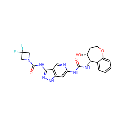 O=C(Nc1cc2[nH]nc(NC(=O)N3CC(F)(F)C3)c2cn1)N[C@H]1c2ccccc2OCC[C@H]1O ZINC001772633873