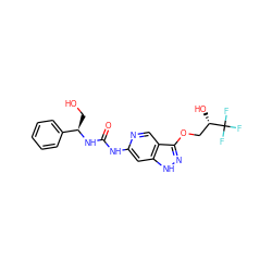 O=C(Nc1cc2[nH]nc(OC[C@H](O)C(F)(F)F)c2cn1)N[C@H](CO)c1ccccc1 ZINC001772608782