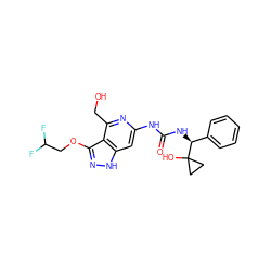 O=C(Nc1cc2[nH]nc(OCC(F)F)c2c(CO)n1)N[C@@H](c1ccccc1)C1(O)CC1 ZINC001772585656