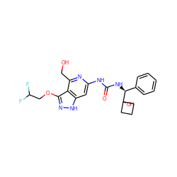 O=C(Nc1cc2[nH]nc(OCC(F)F)c2c(CO)n1)N[C@@H](c1ccccc1)C1(O)CCC1 ZINC001772581049