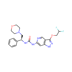 O=C(Nc1cc2[nH]nc(OCC(F)F)c2cn1)N[C@H](CN1CCOCC1)c1ccccc1 ZINC000209351132