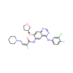 O=C(Nc1cc2c(Nc3ccc(F)c(Cl)c3)ncnc2cc1O[C@H]1CCOC1)/C(F)=C\CN1CCCCC1 ZINC000299838841