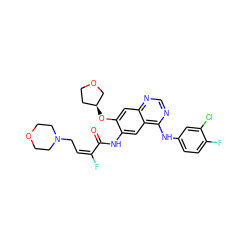 O=C(Nc1cc2c(Nc3ccc(F)c(Cl)c3)ncnc2cc1O[C@H]1CCOC1)/C(F)=C\CN1CCOCC1 ZINC000145217853