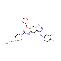 O=C(Nc1cc2c(Nc3ccc(F)c(Cl)c3)ncnc2cc1O[C@H]1CCOC1)N1CCC(CCO)CC1 ZINC000103253587