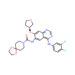 O=C(Nc1cc2c(Nc3ccc(F)c(Cl)c3)ncnc2cc1O[C@H]1CCOC1)N1CCC2(CC1)OCCO2 ZINC000103253582