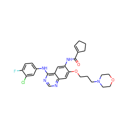 O=C(Nc1cc2c(Nc3ccc(F)c(Cl)c3)ncnc2cc1OCCCN1CCOCC1)C1=CCCC1 ZINC001772643542