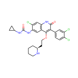 O=C(Nc1cc2c(OCC[C@@H]3CCCCN3)c(-c3ccc(Cl)c(Cl)c3)c(=O)[nH]c2cc1Cl)NC1CC1 ZINC000029413070