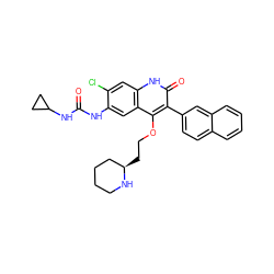 O=C(Nc1cc2c(OCC[C@@H]3CCCCN3)c(-c3ccc4ccccc4c3)c(=O)[nH]c2cc1Cl)NC1CC1 ZINC000029414347