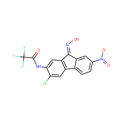 O=C(Nc1cc2c(cc1Cl)-c1ccc([N+](=O)[O-])cc1C2=NO)C(F)(F)F ZINC000256358315