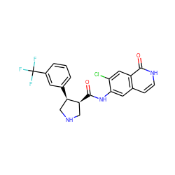 O=C(Nc1cc2cc[nH]c(=O)c2cc1Cl)[C@H]1CNC[C@H]1c1cccc(C(F)(F)F)c1 ZINC000049035521