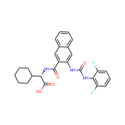 O=C(Nc1cc2ccccc2cc1C(=O)N[C@H](C(=O)O)C1CCCCC1)Nc1c(F)cccc1F ZINC000040395642