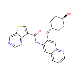 O=C(Nc1cc2cccnc2cc1O[C@H]1CC[C@H](O)CC1)c1csc2cncnc12 ZINC000166799333