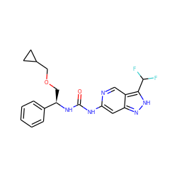 O=C(Nc1cc2n[nH]c(C(F)F)c2cn1)N[C@H](COCC1CC1)c1ccccc1 ZINC000219762424