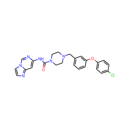 O=C(Nc1cc2nccn2cn1)N1CCN(Cc2cccc(Oc3ccc(Cl)cc3)c2)CC1 ZINC000095559355