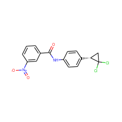 O=C(Nc1ccc([C@@H]2CC2(Cl)Cl)cc1)c1cccc([N+](=O)[O-])c1 ZINC000004703797