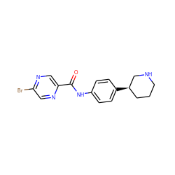 O=C(Nc1ccc([C@@H]2CCCNC2)cc1)c1cnc(Br)cn1 ZINC000117721570