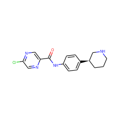 O=C(Nc1ccc([C@@H]2CCCNC2)cc1)c1cnc(Cl)cn1 ZINC000117723994