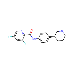 O=C(Nc1ccc([C@@H]2CCCNC2)cc1)c1ncc(F)cc1F ZINC000117721455