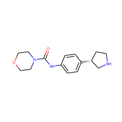 O=C(Nc1ccc([C@@H]2CCNC2)cc1)N1CCOCC1 ZINC000117723844