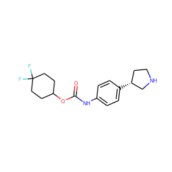 O=C(Nc1ccc([C@@H]2CCNC2)cc1)OC1CCC(F)(F)CC1 ZINC000117725600