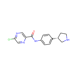 O=C(Nc1ccc([C@@H]2CCNC2)cc1)c1cnc(Cl)cn1 ZINC000117726555