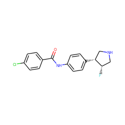 O=C(Nc1ccc([C@@H]2CNC[C@@H]2F)cc1)c1ccc(Cl)cc1 ZINC000117718058