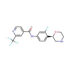 O=C(Nc1ccc([C@@H]2CNCCO2)c(F)c1)c1ccnc(C(F)(F)F)c1 ZINC000149851240