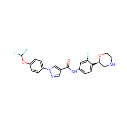 O=C(Nc1ccc([C@@H]2CNCCO2)c(F)c1)c1cnn(-c2ccc(OC(F)F)cc2)c1 ZINC000149884112