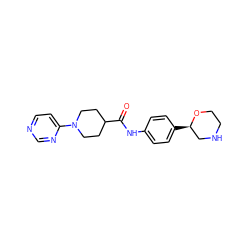 O=C(Nc1ccc([C@@H]2CNCCO2)cc1)C1CCN(c2ccncn2)CC1 ZINC000117734111