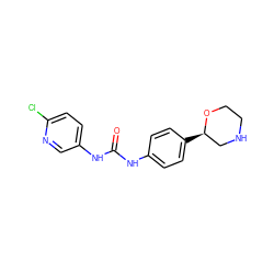 O=C(Nc1ccc([C@@H]2CNCCO2)cc1)Nc1ccc(Cl)nc1 ZINC000117722485