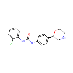 O=C(Nc1ccc([C@@H]2CNCCO2)cc1)Nc1ccccc1Cl ZINC000117721124