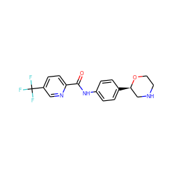 O=C(Nc1ccc([C@@H]2CNCCO2)cc1)c1ccc(C(F)(F)F)cn1 ZINC000117726074