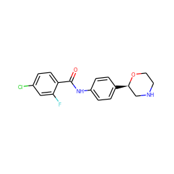 O=C(Nc1ccc([C@@H]2CNCCO2)cc1)c1ccc(Cl)cc1F ZINC000117721821