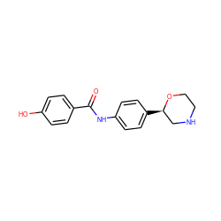 O=C(Nc1ccc([C@@H]2CNCCO2)cc1)c1ccc(O)cc1 ZINC000117732004