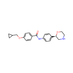 O=C(Nc1ccc([C@@H]2CNCCO2)cc1)c1ccc(OCC2CC2)cc1 ZINC000117718964