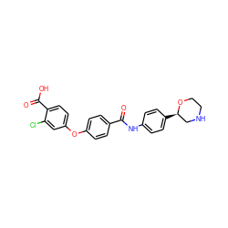 O=C(Nc1ccc([C@@H]2CNCCO2)cc1)c1ccc(Oc2ccc(C(=O)O)c(Cl)c2)cc1 ZINC000117721104