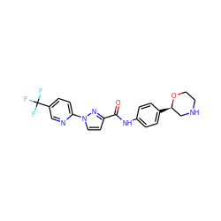 O=C(Nc1ccc([C@@H]2CNCCO2)cc1)c1ccn(-c2ccc(C(F)(F)F)cn2)n1 ZINC000150109765