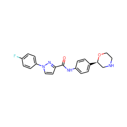 O=C(Nc1ccc([C@@H]2CNCCO2)cc1)c1ccn(-c2ccc(F)cc2)n1 ZINC000150173958