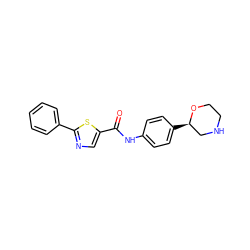 O=C(Nc1ccc([C@@H]2CNCCO2)cc1)c1cnc(-c2ccccc2)s1 ZINC000117719188