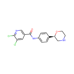 O=C(Nc1ccc([C@@H]2CNCCO2)cc1)c1cnc(Cl)c(Cl)c1 ZINC000117721335