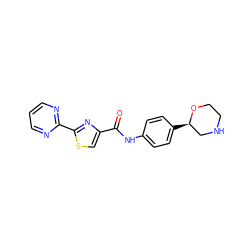 O=C(Nc1ccc([C@@H]2CNCCO2)cc1)c1csc(-c2ncccn2)n1 ZINC000117732644