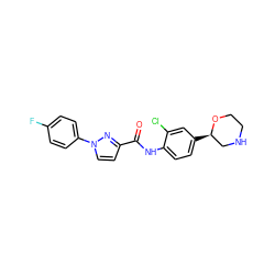 O=C(Nc1ccc([C@@H]2CNCCO2)cc1Cl)c1ccn(-c2ccc(F)cc2)n1 ZINC000149893620