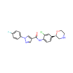 O=C(Nc1ccc([C@@H]2CNCCO2)cc1Cl)c1cnn(-c2ccc(F)cc2)c1 ZINC000149885036