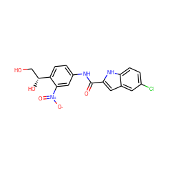 O=C(Nc1ccc([C@H](O)CO)c([N+](=O)[O-])c1)c1cc2cc(Cl)ccc2[nH]1 ZINC000040429038