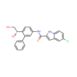 O=C(Nc1ccc([C@H](O)CO)c(-c2ccccc2)c1)c1cc2cc(Cl)ccc2[nH]1 ZINC000040956046