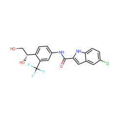 O=C(Nc1ccc([C@H](O)CO)c(C(F)(F)F)c1)c1cc2cc(Cl)ccc2[nH]1 ZINC000040956502