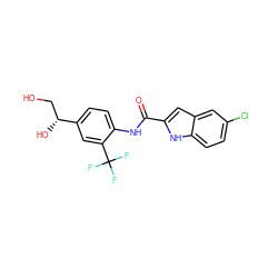 O=C(Nc1ccc([C@H](O)CO)cc1C(F)(F)F)c1cc2cc(Cl)ccc2[nH]1 ZINC000040954179